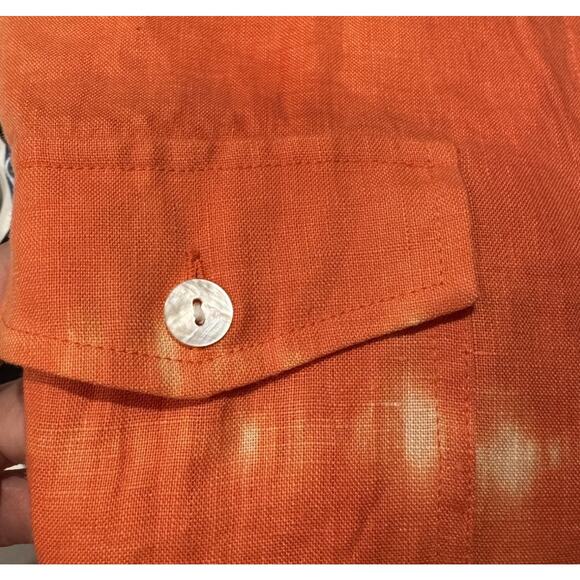 Chico’s Orange Linen Top Women’s Size 1 Tie Dye Sleeveless Button Up Shirt Boho - Picture 7 of 7